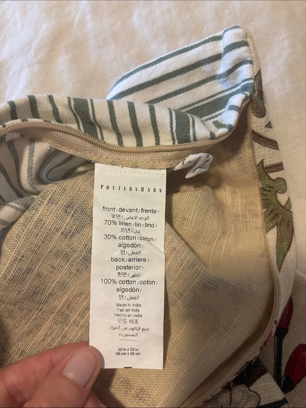 22x22 pottery barn rose floral stripe reversible pillow cover set